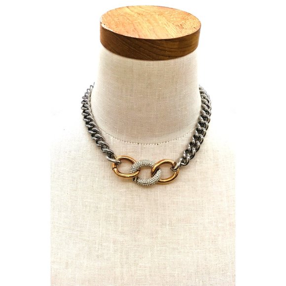 Necklace Chain links silver tone with 2 rose gold loops Swarovski loop in center - Picture 3 of 3